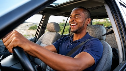 Car driving in the green field