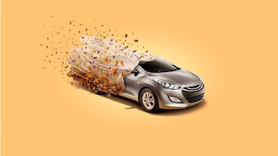 car covered in leaves