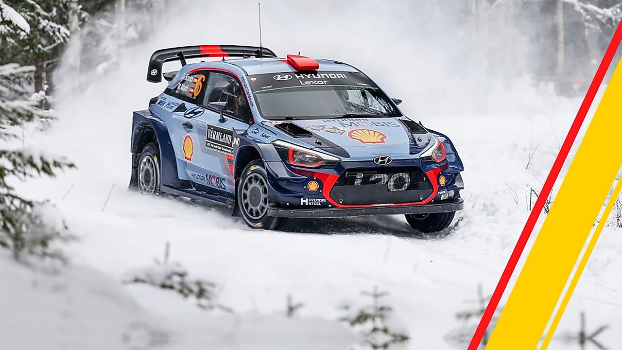 Hyundai race car racing on the snow